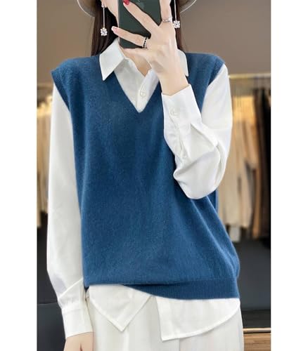 Image of Women's V-Neck Knit Sweater Vest 100% Merino Wool Lightweight Sleeveless Pullover Basic Vest Short Tops