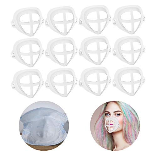 Set of 12 3D Lipstick Protection Bracket- Reusable Protective Support for Winter Nose& Mouth Washable Nose Stand Pad for Girls Ladies Women Preventing Makeup Removal Increasing Breathing Space (White)