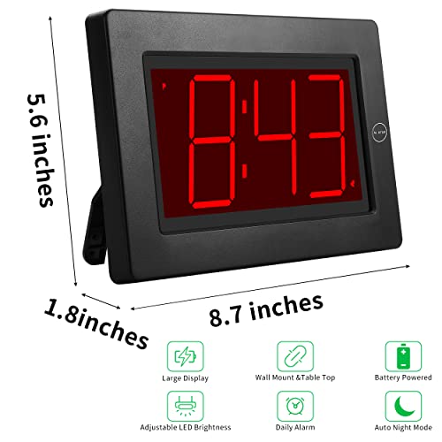 Kwanwa Alarm Clock, 8" Large Screen Display, Digital Clock, Battery Operated, Auto Dimmer Mode,Wall Clock&Desk Clock For Bedroom, Office, Living Room, Elderly #TOP1