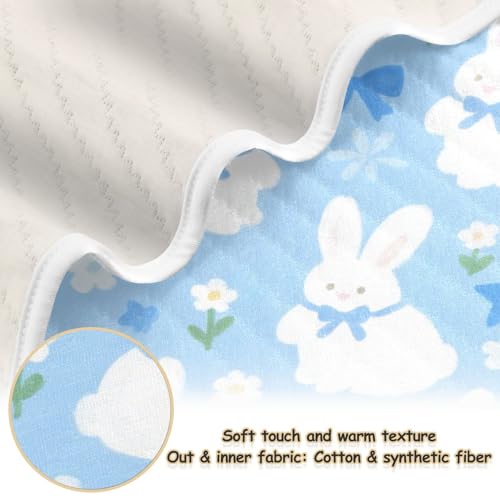 Custom Cute Cartoon White Rabbit Blue Throw Blanket Breathable personalizadas para Name tag Blankets for Girls or Boys 30x40in cobija para2