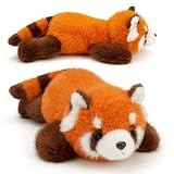 JynxtoyZeal Peluche Panda Roux, Peluche Panda Roux Allongé, Coussin en Peluche Doux et Flou pour Décoration Maison, Bureau, Chambre, Canapé, Voiture 35cm