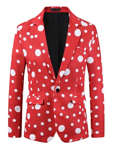 Lars Amadeus Polka Dots Blazers for Men's Classic Slim Fit One Button Business Sport Coats