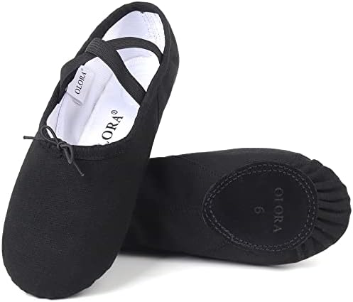 OLORA Women's Canvas Ballet Shoes Dance Slippers Split Sole Practice Shoes for Kids/Girls/Adults,Black,8.5 M US