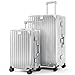 ALPHA CAMP Koffer Set M XL Hartschalenkoffer Set Groß mit Rollen Suitcase Set Polycarbonat Aluminium Rahmen Kofferset 2 Teilig TSA Schloss Handgepäck Luggage Set Reisekoffer Silber Rollkoffer Reisen