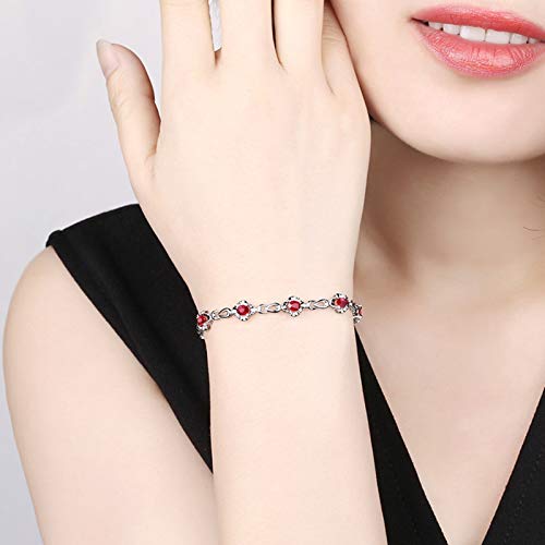 Bracelet en Or Blanc Ajustable avec Fleur de Rubis Anti-Allergie - 3