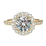 Anillos gruesos para mujer, anillos de compromiso de girasol con moissanita y oro blanco, L 1/2, Oro amarillo de 9 quilates, Moissanita