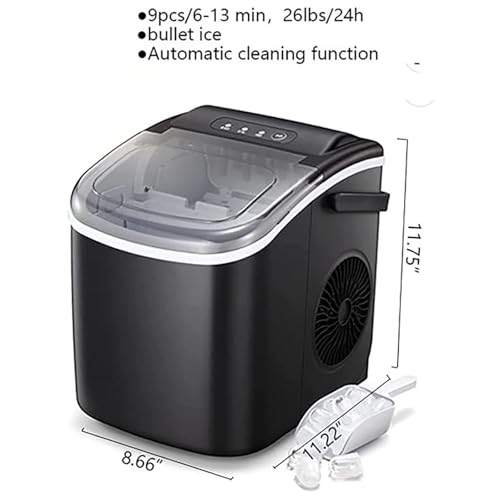 Fabricadora de hielo de sobremesa, 26,45 lb/24 h, 9 cubos en 6 minutos, máquina portátil con función de autolimpieza, ideal para cocina doméstica miniatura 7