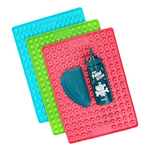 Collory große Backmatten Hundekekse Starter Paket inkl. Zubehör (5er Set), Hundeleckerlis in MINI backen, Dosierflasche und Schaber, Lebensmittelecht & Bpa-frei