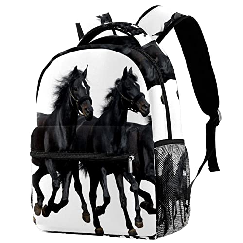 Mochila escolar de caballos negros para universidad y outdoor resistente