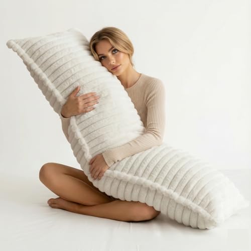 Zhlloucm Luxurious Faux Fur Full Body Pillow for Adults Shredded Memory Foam Body Pillows for Side Sleeper & Pregnancy 20x54 Inch Fluffy Long Bed Pillow for Back Pain Relief Removable Cover