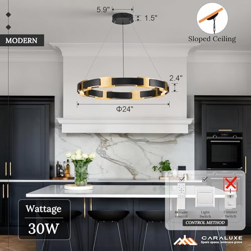 Image of LED Ring Chandelier Modern Black Gold Chandeliers for Dining Room Dimmable