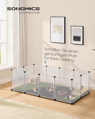 SONGMICS Kleintiergehege mit Bodenplatten, Laufstall mit Abnehmbarer und wasserfester Unterlage, Gehege für Hamster, Kaninchen, Meerschweinchen, 125 x 63 x 42 cm, weiß LPC009W01