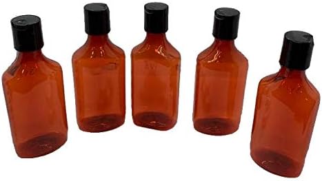 Caribbean Coastal Delights Oval Pharmacy Plastic Bottles - 6 oz-Squeezable- Amber Liquid Medicine Bottle - Pack of 5