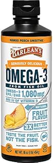Barlean's Mango Peach Omega-3 Fish Oil Supplements - 1,080 mg of EPA/DHA, 600 IU Vitamin D3 for Brain, Heart, Joint and Immune Health - Non-GMO, Gluten-Free, All-Natural Fruit Smoothie - 16 oz