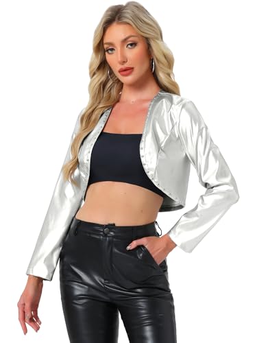 Cárdigan corto de PU para mujer informal Allegra K bolero de manga larga negro para fiesta