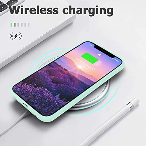 Image of VONZEE Microfiber Candy Case Compatible for iPhone 12 Pro Max 6.7 inch, Shockproof Slim Back Cover Liquid Silicone Case - Mint Green