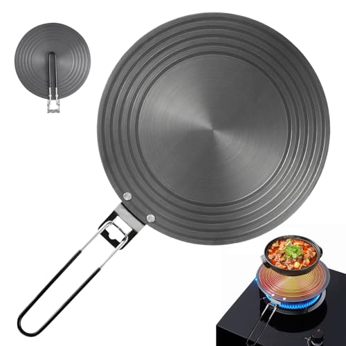 Piastra adattatore a induzione, 24 cm, piastra adattatore per fornelli a induzione, adattatore in alluminio per piano cottura a induzione, dissipatore di calore per pentole e padelle, con manico