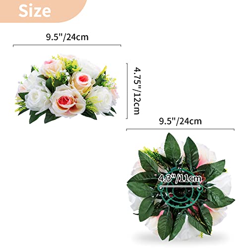 Image of NUPTIO Pcs of 10 Fake Flower Ball Arrangement Bouquet,15 Heads Plastic Roses with Base, Suitable for Our Store's Wedding Centerpiece Flower Balls for Centerpieces Home Decor (Pink Champagne & White)