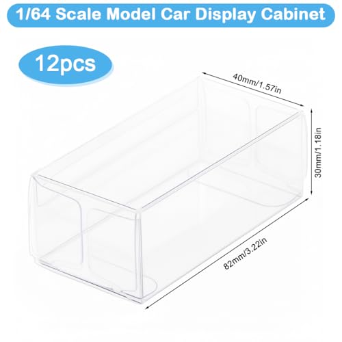 Image of HASTHIP 12Pcs Clear Display Case for 1: 64 Car Model Toy, Foldable PVC Dustproof Storage Box, DIY Car Stand Showcase for Mini Figures Collectibles, 30x40x82mm (Toy NOT Included)