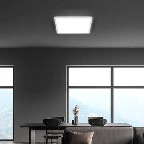 BRILONER - LED Deckenlampe mit indirektem Licht, 3 cm flach, Licht neutralweiß, Lampe, Deckenleuchte, Wohnzimmerlampe, LED Panel, Küchenlampe, Deckenbeleuchtung, Schlafzimmerlampe, 42x42x3 cm, Weiß