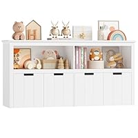 FOREHILL Kids Toy Storage Unit, Children Storage Cabinet with 4 Drawers on Wheels, Children's Bookcase, Toy Organiser White, 2 Open Shelves 120x61.5x33cm