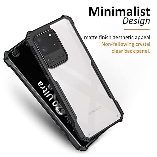 Image of WOW IMAGINE Shock Proof Clear Back Cover Case Mobile Cover for Samsung Galaxy S20 Ultra (Hard | Hybrid PC + TPU | Full Armour Device & Camera Protection | Black)