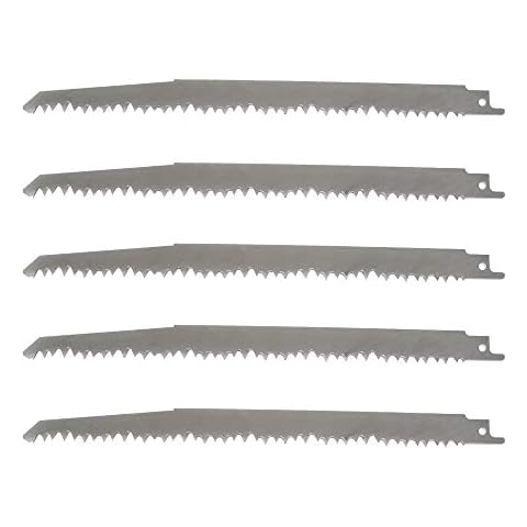 9" Stainless Steel Reciprocating Saw Blades for Food Cutting - 5TPI Big Teeth Stainless Steel Reciprocating Saw Blades Multi Cutting for Frozen Meat, Beef, Turkey, Bone, Wood, Pruning (5 Pack) Cover