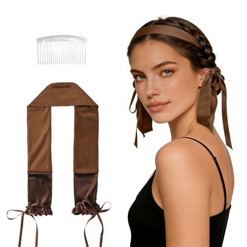 Curling Tie New Hair Curlers to Sleep in Heatless Curls Overnight Headband Soft Ribbon Wrap for Long Hair Perfect Natural Curls Bouncy Curls Hairstyle Hair Suitable for All Hairs Types(Brown)