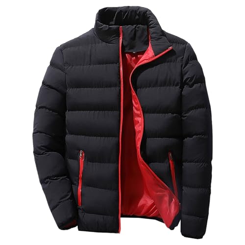 Chaqueta acolchada con cremallera completa para hombre, cálida y de invierno, con aislamiento y bolsillos cremallera, color negro, talla mediana
