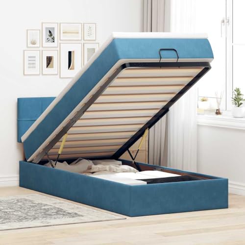 IKAYAA Boxspringbett 100x200 mit Matratze und Bettkasten Boxspringbett mit Stauraum Polsterbett 100x200 mit stauraum Bettgestell mit Lattenrost-Dunkelblau-100 x 200 cm IKAYAA Boxspringbett 100x200 mit Matratze und Bettkasten Boxspringbett mit Stauraum Polsterbett 100x200 mit stauraum Bettgestell mit Lattenrost-Dunkelblau-100 x 200 cm