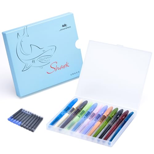 Pióro wieczne Jinhao Mako, cienka stalówka, 12 szt., z 10 wkładami (5 czarnych + 5 niebieskich), różne kolory, zestaw etui na długopisy z konwerterami do wielokrotnego napełniania