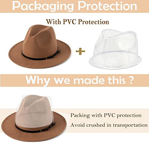 Hudanhuwei Women's Classic Wide Brim Fedora Hat With Belt Buckle Felt Panama Hat Khaki #TOP6