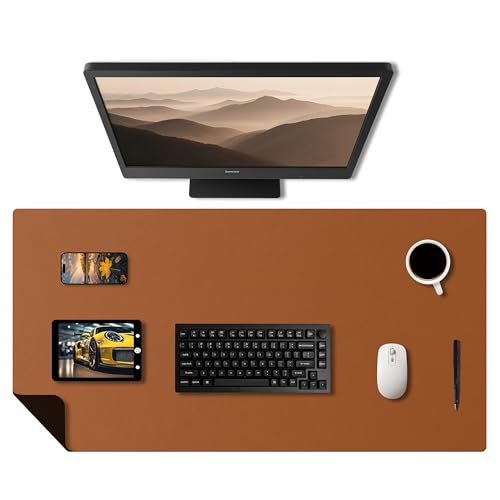 Xcdhemde Tapis de Souris XXL, Tapis de Bureau Multifonctionnel, Protectio Bureau avec Base Anti-Dérapage, Tapis Souris Gamer Imperméable, pour les Jeux Bureau Maison（80x40 cm, Recto Verso Noir Brun）