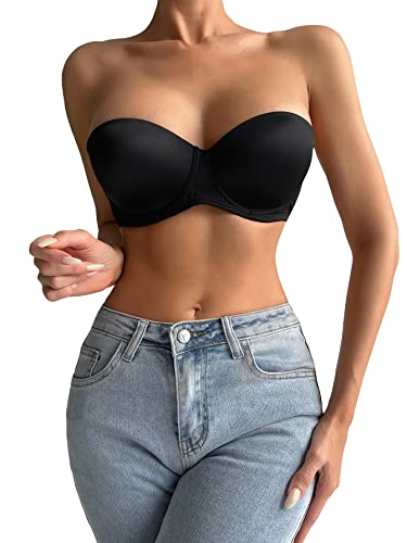 Soly Hux Bras For Women Underwire Strapless Bra Comfort Everyday Bralette Convertible Bra Solid Black 75B #TOP26