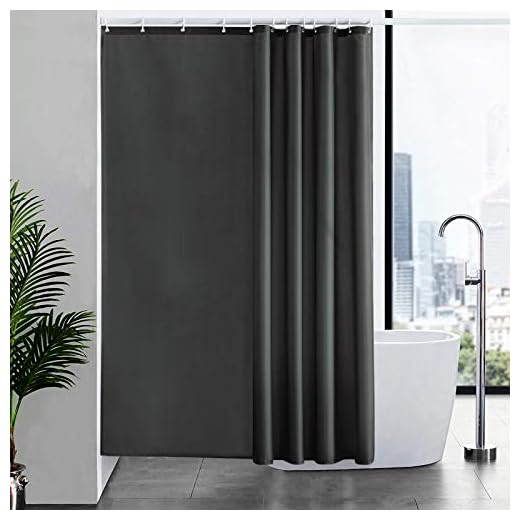 Tende Doccia Anti-Muffa Tessuto in Poliestere, Grigio scuro Tende Doccia Impermeabile &Lavabile,Tenda Vasca da Bagno con 12 Ganci Tenda doccia-180x200cm.