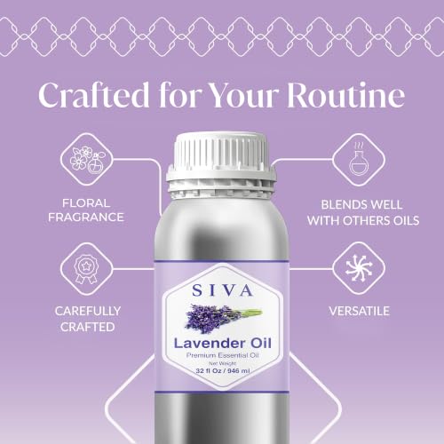 Image of Siva Lavender Essential Oil, Huge Bottle, Large Size, 32 Fl Oz (946 ml) | Lavender Oil for Diffuser, Humidifier, Linen Spray, Skin Care, Hair Care, Body Massage, Soap, Candle, Bath Salt & DIY Blends