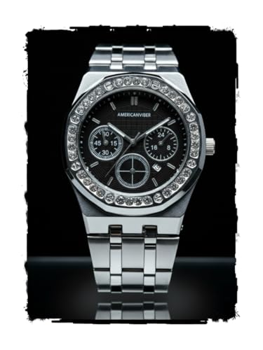 Image of AMERICANVIBER Diamond-Studded Men's Analog Watch with Adjustable Belt