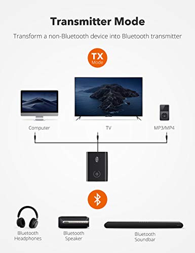 Transmissor e receptor Bluetooth 5.0 da TaoTronics, 2 em 1, adaptador sem fio 3,5 mm (baixa latência