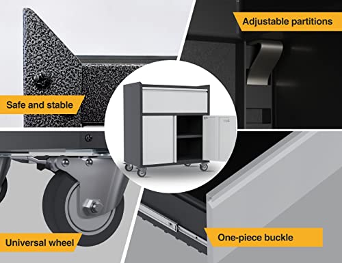 Reemoon Metal Garage Storage Cabinet With Wheels, Rolling Tool Chests & Cabinets With Locking Doors And Shelves, 1 Drawer, Black & Gray #TOP5