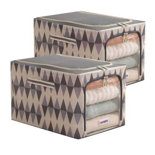 Image of HOKIPO Folding Storage Box and Organiser for Clothes, 600D Oxford Fabric Storage Box, Ash Mirage - Large Pack of 2 (AR-6489-GRY*2)