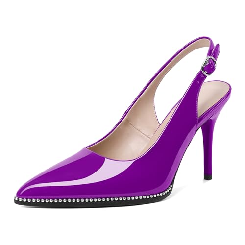 Image of SAMMITOP Women Slingback Heels Stilettos Closed Pointed Toe High Heel Silver Beaded Pumps Comfortable 3.5 Inch High Heels for Women Dressy Shoes