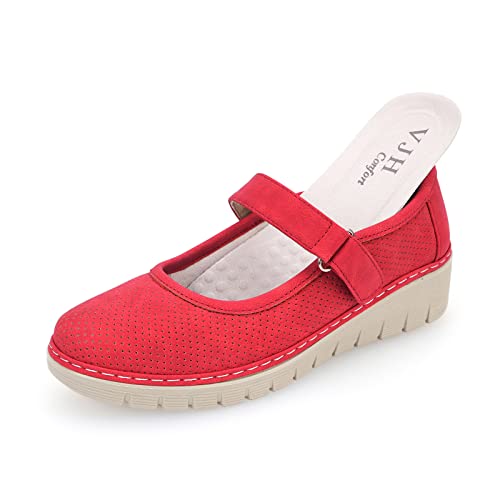 Image of VJH confort Women s Mary Jane Flats, Breathable Comfort Round Toe Low Heel Slip-on Light Weight Walking Shoes