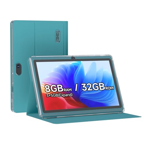 Image of 7 inch Android 14 Tablet, 7'' HD IPS Touchscreent, Quad-Core, 8GB (5GB expansion) RAM＆32GB ROM 1TB Expand, 2MP + 5MP Dual Camera, WiFi 6 Bluetooth 3000 mAh Battery Tab Tableta with Case.(Navy blue)