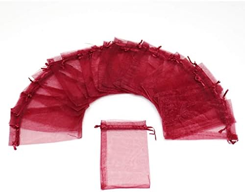 Bezall 100pcs Small Organza Bags 3x4 inch, Burgundy Drawstring Wedding Party Favor Bags Mesh Jewelry Gift Pouches Christmas Candy Bags - 1