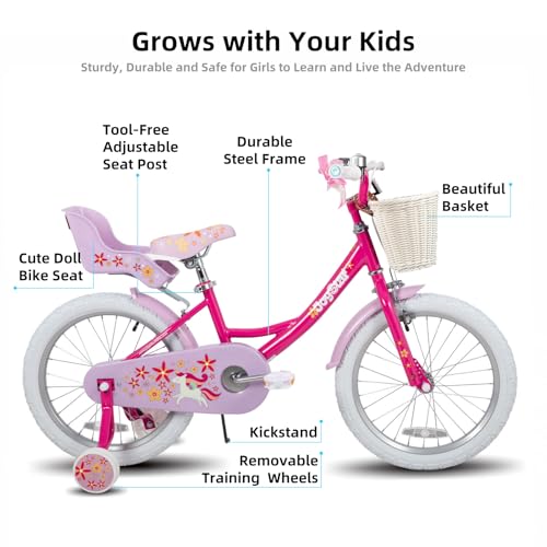 image for JOYSTAR Unicorn 18 Inch Kids Bike for 5-8 Years Girls with Doll Bike S