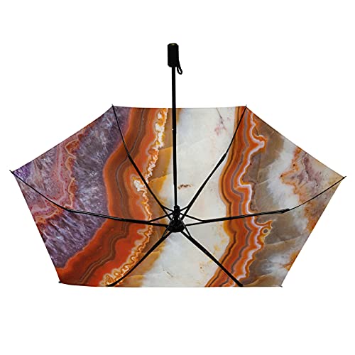Parapluie résistant pliable compact avec protection UV et motif agate