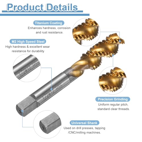 Macho de rosca en espiral 1/2-12 BSW de acero HSS M2 con titanio para perforaciones limpias 3