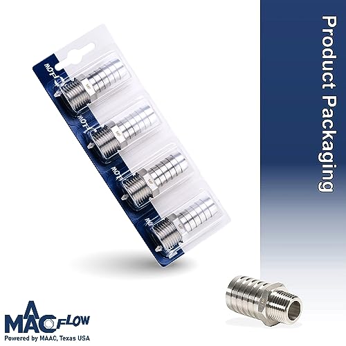 MAACFLOW MAACFLOW Stainless Steel 1/2" Male NPT to 5/8" Hose ID Barb Barbed Hose Fitting Adaptor Connector (Pack of 4) by MAACFLOW - Image 4