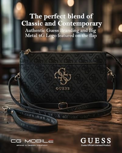 Image of CG MOBILE GUESS Universal Phone Bag Officially Licensed, Big 4G Logo Print Phone Pouch with Crossbody Strap, Impact-Resistant Protective Phone Holder for Men & Women - Black