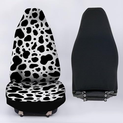 Image of 2pcs Waterproof Durable Car Seat Cover, Black & White Cow Pirnt Auto Front Seats Protector for Men Women Fit SUV Truck Sedans